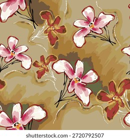 Abstractas diseño de flor en flor. Patrón con floral sin costuras. Vector de arte abstracto con textura grunge con flores y plantas en estilo acuarela.