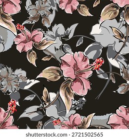 Abstractas diseño de flor en flor. Patrón con floral sin costuras. Vector de arte abstracto con textura grunge con flores y plantas en estilo acuarela.