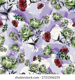 Abstractas diseño de flor en flor. Patrón con floral sin costuras. Vector de arte abstracto con textura grunge con flores y plantas en estilo acuarela.