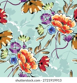 Abstractas diseño de flor en flor. Patrón con floral sin costuras. Vector de arte abstracto con textura grunge con flores y plantas en estilo acuarela.