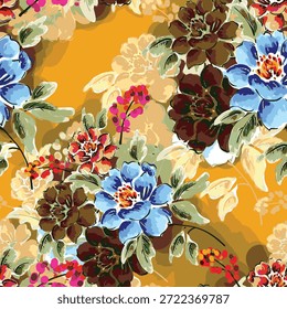 Abstractas diseño de flor en flor. Patrón con floral sin costuras. Vector de arte abstracto con textura grunge con flores y plantas en estilo acuarela.