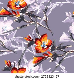 Abstractas diseño de flor en flor. Patrón con floral sin costuras. Vector de arte abstracto con textura grunge con flores y plantas en estilo acuarela.