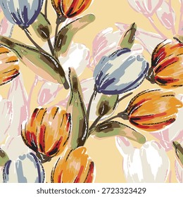 Abstractas diseño de flor en flor. Patrón con floral sin costuras. Vector de arte abstracto con textura grunge con flores y plantas en estilo acuarela.