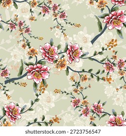 Abstractas diseño de flor en flor. Patrón con floral sin costuras. Vector de arte abstracto con textura grunge con flores y plantas en estilo acuarela.