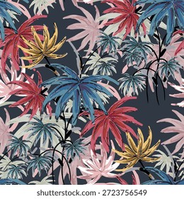 Abstractas diseño de flor en flor. Patrón con floral sin costuras. Vector de arte abstracto con textura grunge con flores y plantas en estilo acuarela.