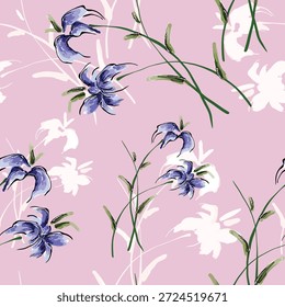 Abstractas diseño de flor en flor. Patrón con floral sin costuras. Vector de arte abstracto con textura grunge con flores y plantas en estilo acuarela.