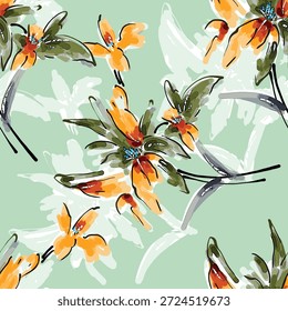 Abstrato flor desabrochando design. Padrão com floral sem emenda. Grunge vetor de arte abstrata texturizado com flor e plantas em estilo aquarela.