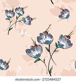 Abstractas diseño de flor en flor. Patrón con floral sin costuras. Vector de arte abstracto con textura grunge con flores y plantas en estilo acuarela.