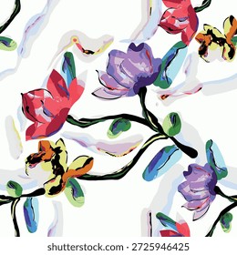Abstractas diseño de flor en flor. Patrón con floral sin costuras. Vector de arte abstracto con textura grunge con flores y plantas en estilo acuarela.
