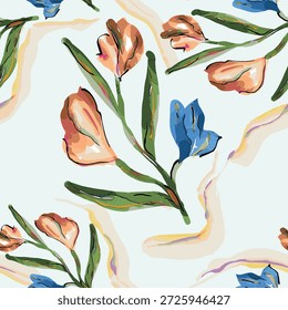 Abstractas diseño de flor en flor. Patrón con floral sin costuras. Vector de arte abstracto con textura grunge con flores y plantas en estilo acuarela.