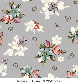 Abstractas diseño de flor en flor. Patrón con floral sin costuras. Vector de arte abstracto con textura grunge con flores y plantas en estilo acuarela.
