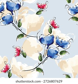Abstractas diseño de flor en flor. Patrón con floral sin costuras. Vector de arte abstracto con textura grunge con flores y plantas en estilo acuarela.