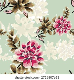 Abstractas diseño de flor en flor. Patrón con floral sin costuras. Vector de arte abstracto con textura grunge con flores y plantas en estilo acuarela.