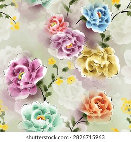 Abstract flower blooming design. Pattern with floral seamless. Grunge textured abstract art vector  with flower and plants in watercolor style.