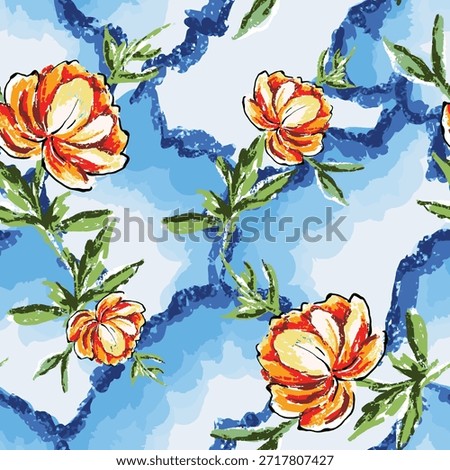 Abstract flower blooming design. Pattern with floral seamless. Grunge textured abstract art vector  with flower and plants in watercolor style.