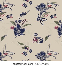 abstract flower blue background fabric