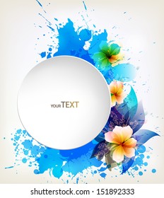 abstract flower with blue blots, elements and place for your text. Vector design