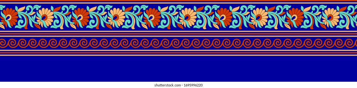 Abstract flower border pattern with navy background