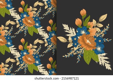 Ramo de flores abstracto con un patrón impecable. Conjunto de fondo floral