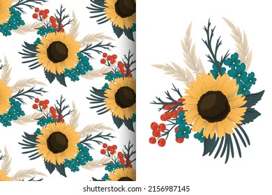 Ramo de flores abstracto con un patrón impecable. Conjunto de fondo floral