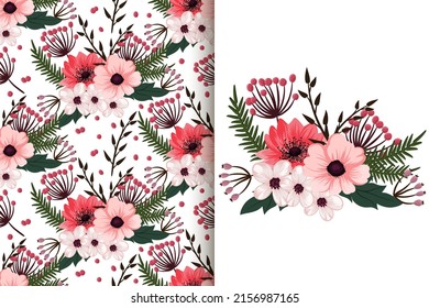 Abstrakter Blumenstrauß mit nahtlosem Muster. Blumenhintergrund
