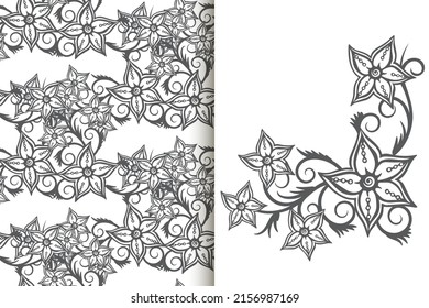 Abstract flower bouquet with seamless pattern. Floral background set