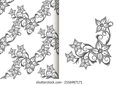 Abstract flower bouquet with seamless pattern. Floral background set