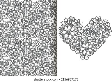 Abstract flower bouquet with seamless pattern. Floral background set