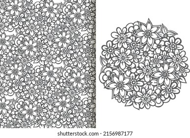 Abstract flower bouquet with seamless pattern. Floral background set