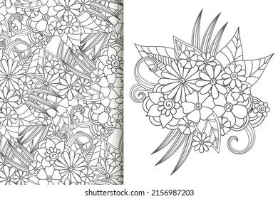 Ramo de flores abstracto con un patrón impecable. Conjunto de fondo floral