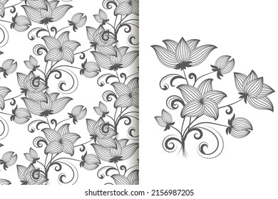 Abstract flower bouquet with seamless pattern. Floral background set
