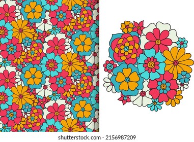 Ramo de flores abstracto con un patrón impecable. Conjunto de fondo floral