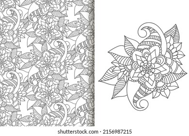 Abstract flower bouquet with seamless pattern. Floral background set