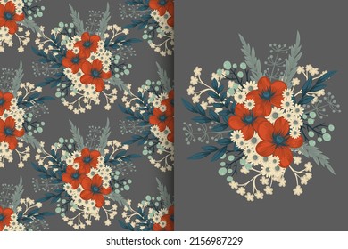 Ramo de flores abstracto con un patrón impecable. Conjunto de fondo floral