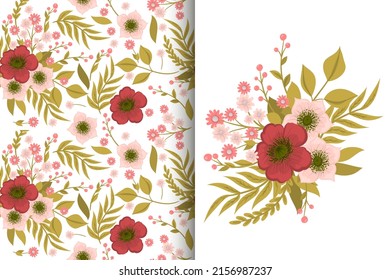 Ramo de flores abstracto con un patrón impecable. Conjunto de fondo floral