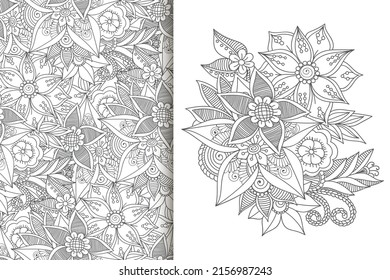 Ramo de flores abstracto con un patrón impecable. Conjunto de fondo floral