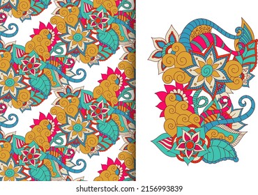 Ramo de flores abstracto con un patrón impecable. Conjunto de fondo floral