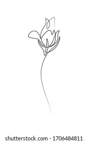 Abstract flower bud in continuous line art drawing style. Minimalist black linear sketch isolated on white background. Vector illustration