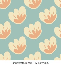Abstract flower bud seamless pattern on blue background. Doodle floral endless wallpaper. Decorative backdrop for fabric design, textile print, wrapping paper, cover. Vector illustration