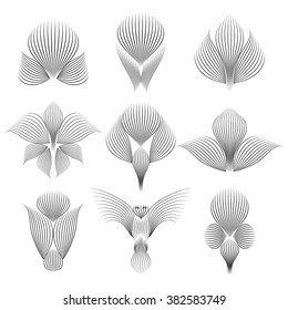 Abstract flower buds made of lines. set.