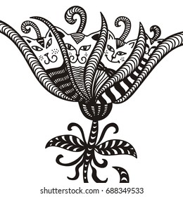 Abstract flower with cats. Vector illustration.