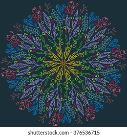 Abstract  flower circle. Circlet of flowers. Cute floral hand drawn illustration for print, post card, poster. Flower wallpaper. 