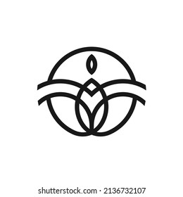 Flor abstracta en un diseño de icono de logotipo en círculo. Logotipo de símbolo de energía verde en crecimiento ecológico en una ilustración de estilo mínimo.