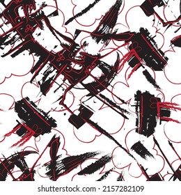 Abstract flower and colorful geometric seamless textile print pattern. Creative doodle art seamless pattern with different shapes and textures