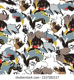 Abstract flower and colorful geometric seamless textile print pattern. Creative doodle art seamless pattern with different shapes and textures