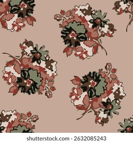 Abstract flower and colorful geometric seamless textile print pattern. colored Textured Pattern. Creative doodle with different shapes and textures. Curved doodling background
