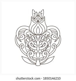 Abstract flower coloring page book. Sketch icon isolated on white. Outline vector stock illustration. EPS 10