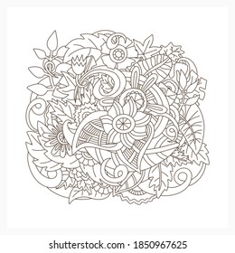 Abstract flower coloring page book. Sketch icon isolated on white. Outline vector stock illustration. EPS 10