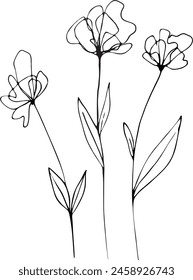 Abstract flower in continuous line art drawing style. Black linear sketch isolated on white background. Vector illustration.