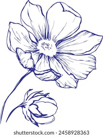 Flor Abstractas en estilo de dibujo de arte en línea continua. Esbozo lineal negro aislado sobre fondo blanco. Ilustración vectorial